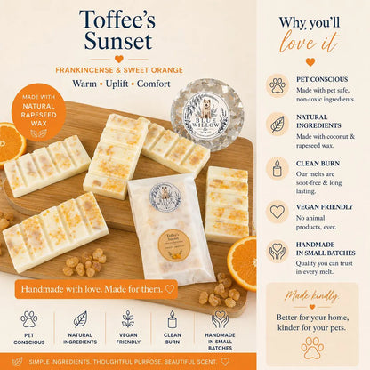 Toffee’s Sunset Frankincense + Sweet Orange Wax Melt Snap Bar