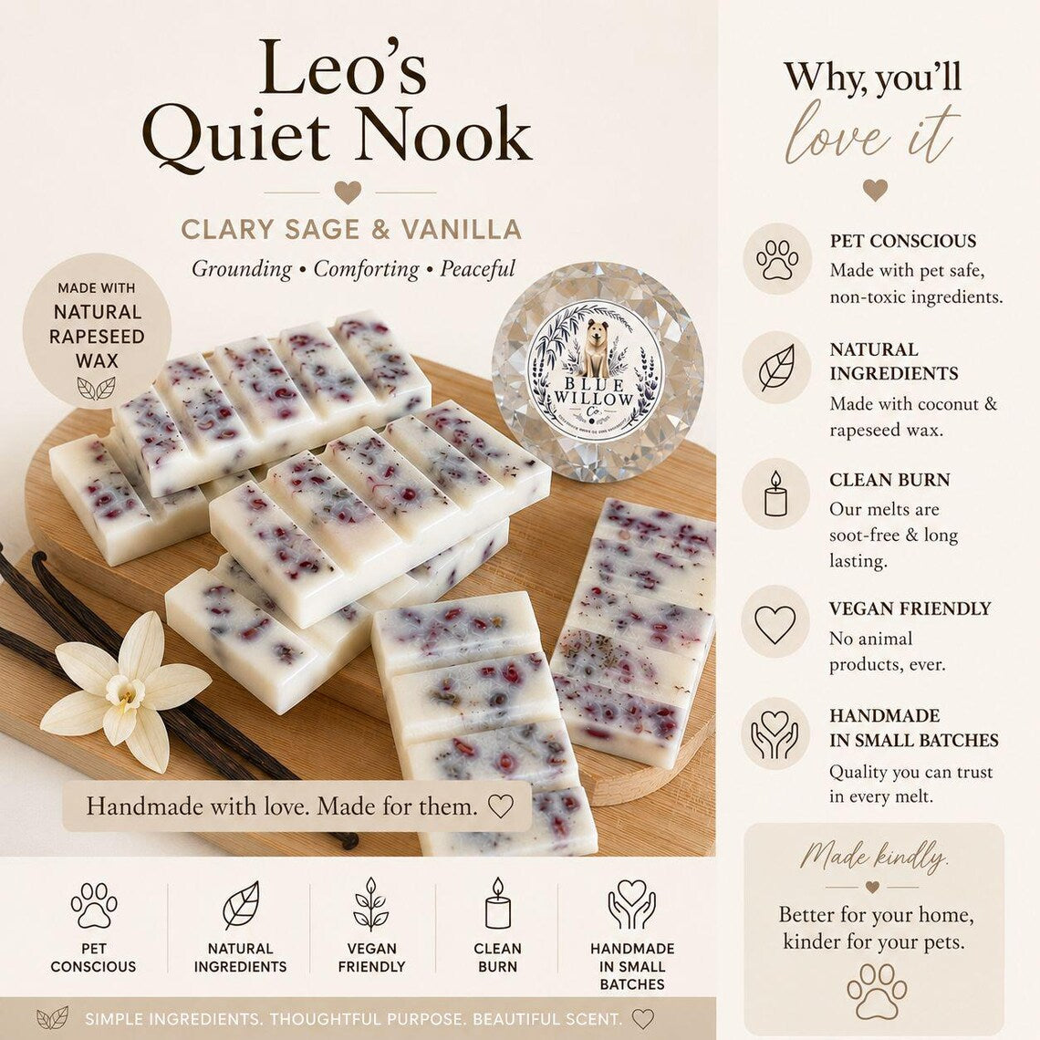 Leo's Quiet Nook – Clary Sage & Vanilla Wax Melt Snap Bars